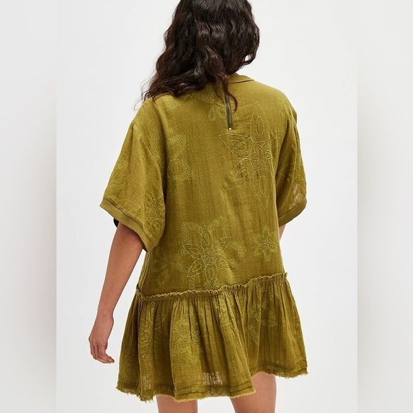 NWOT Free People Picking Petals Embroidered Mini Tunic Dress in Cardamom Seed XS - Picture 2 of 12